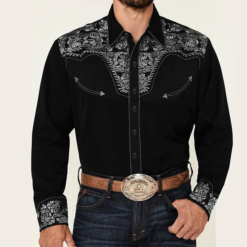 Thumbnail: Trendy Luxury Social Men's Shirts Lapel Button Down Shirts Casual Western Style