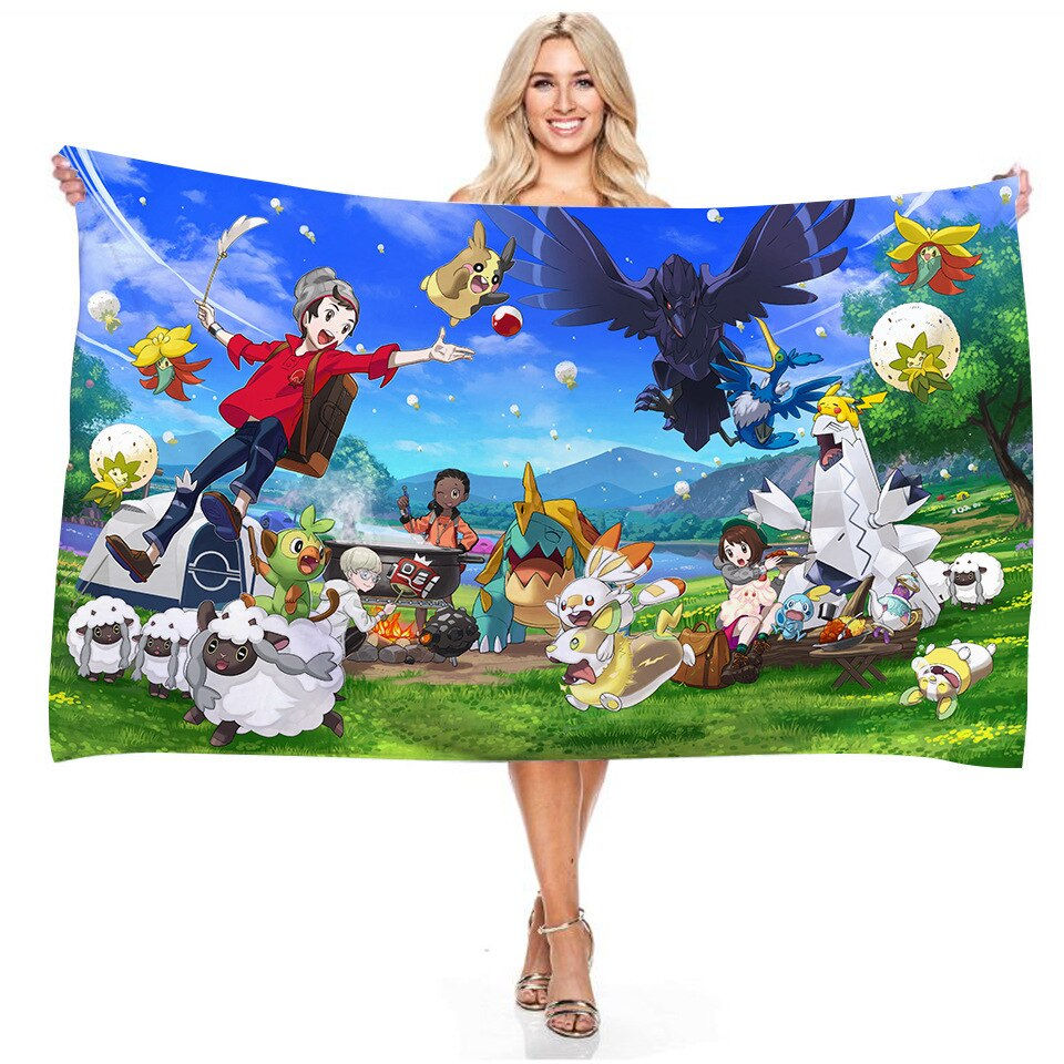 Thumbnail: Pokemon Children Microfiber Bath Towel Boy Girl Soft Wearable Cartoon Pikachu B