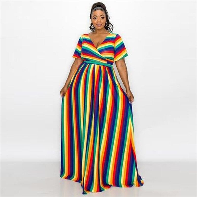 Miniature : M-5XL Two Piece Set Skirts Sets Plus Size Clothing Women Wholesale Striped Prin