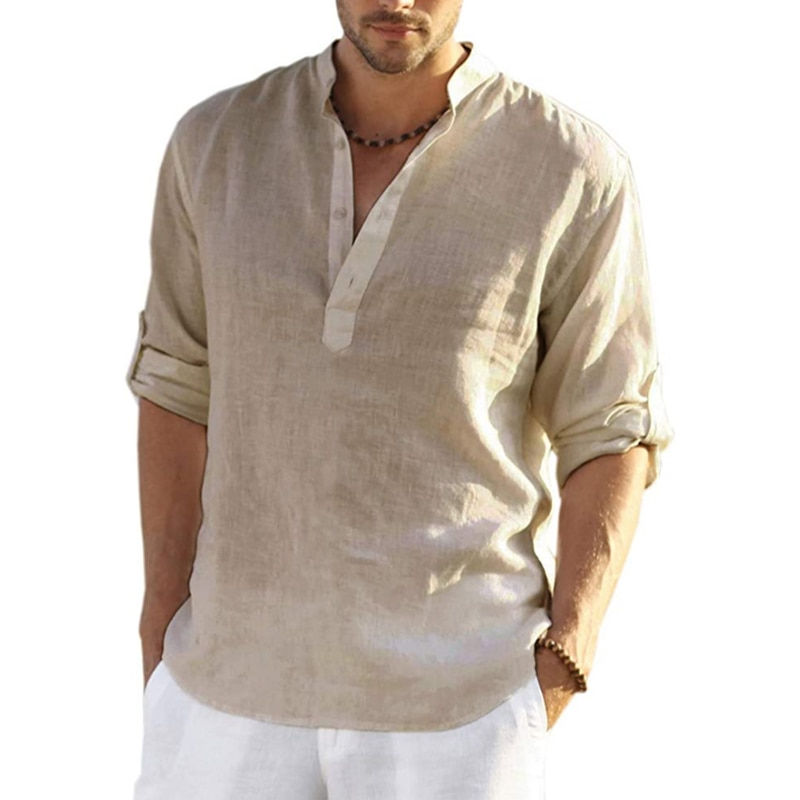 Thumbnail: New  Daily Linen Long Sleeve Solid Color Loose Casual Shirt Long Sleeve Cotton 