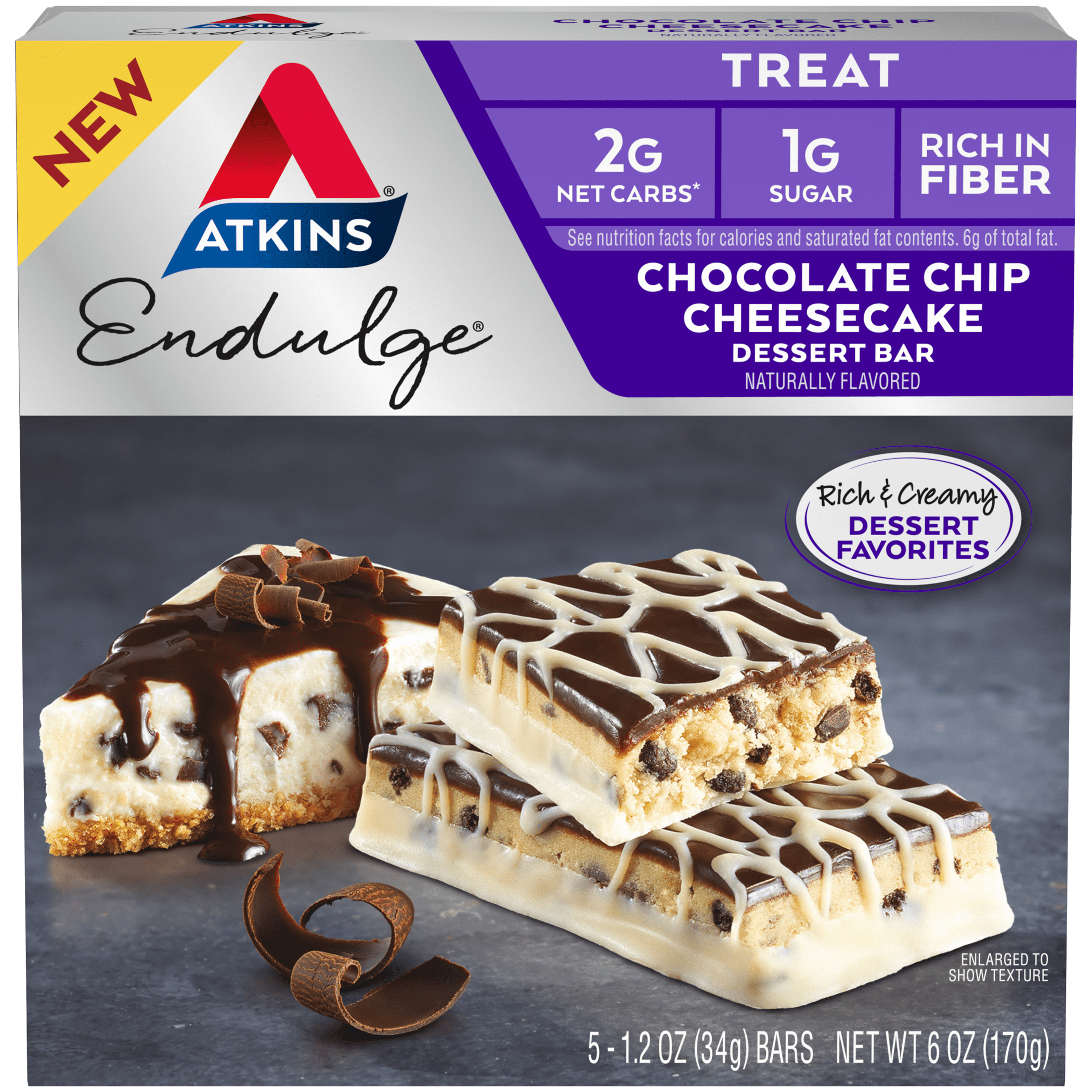 Atkins Endulge Dessert Bar, Keto Friendly, Chocolate Chip Cheesecake, 5 Count