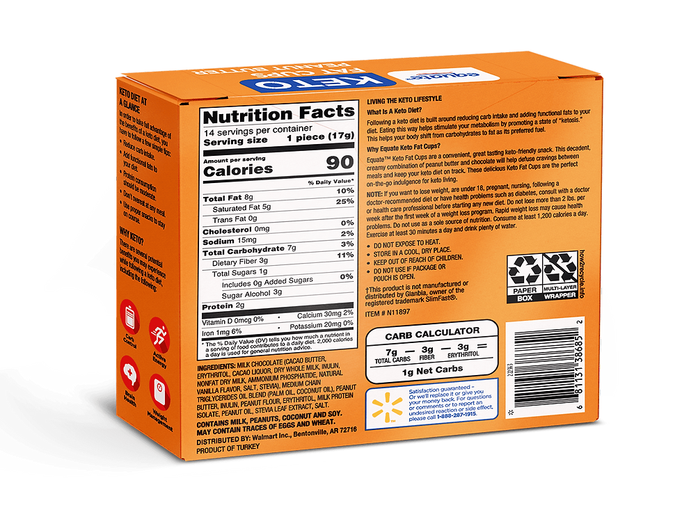 Miniature : Equate Keto Fat Cups, Peanut Butter, Keto Snack, 14 Ct