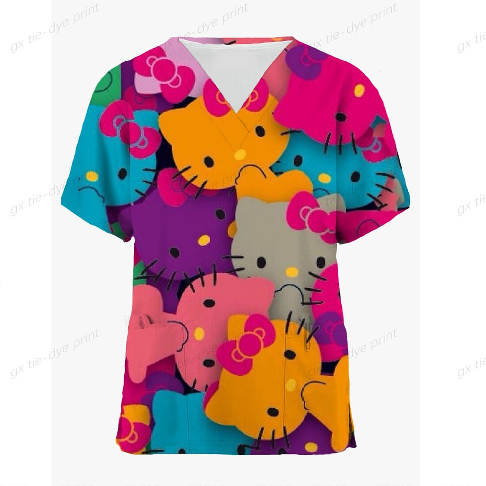 Thumbnail: Women Working Uniform Hello Kitty Print Pocket Blouse Nurse Uniform Women Short