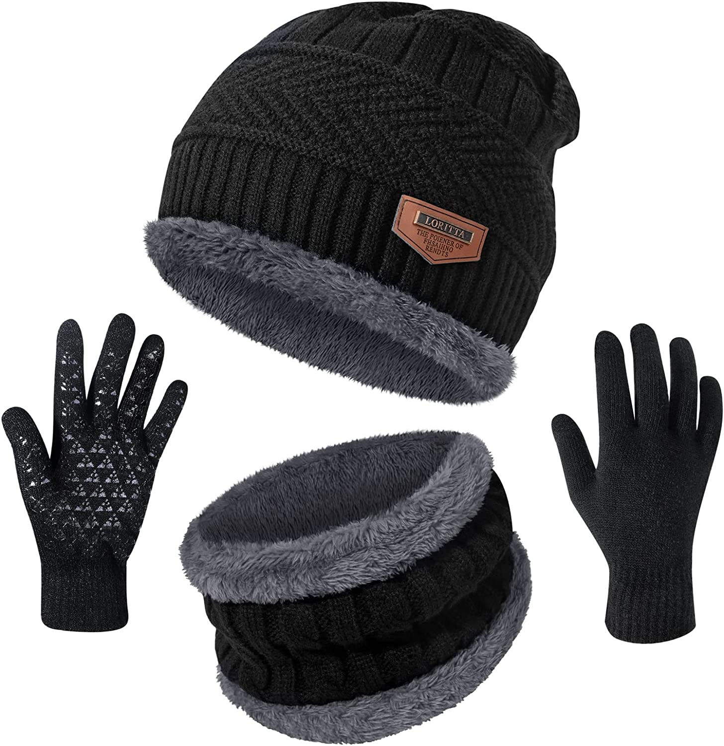 Winter Beanie Hats Scarf Gloves Set Thick Warm Slouchy Beanies Hat Knit Skull C