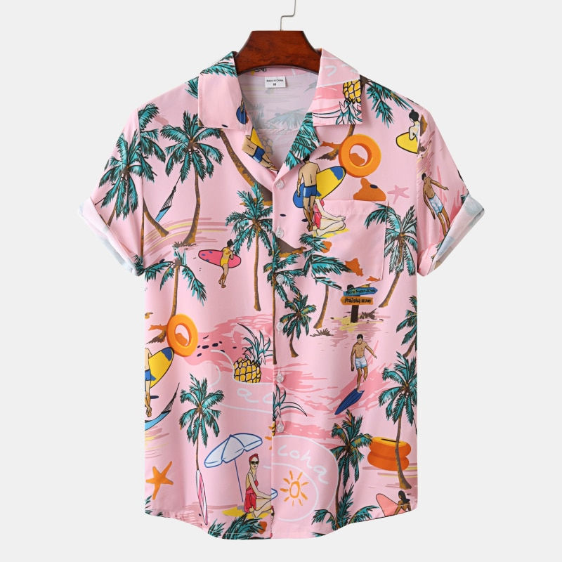 Thumbnail: Hawaiian Men's Beach Summer Outdoor Vintage Shirt Beach Coconut Tree Print Shor