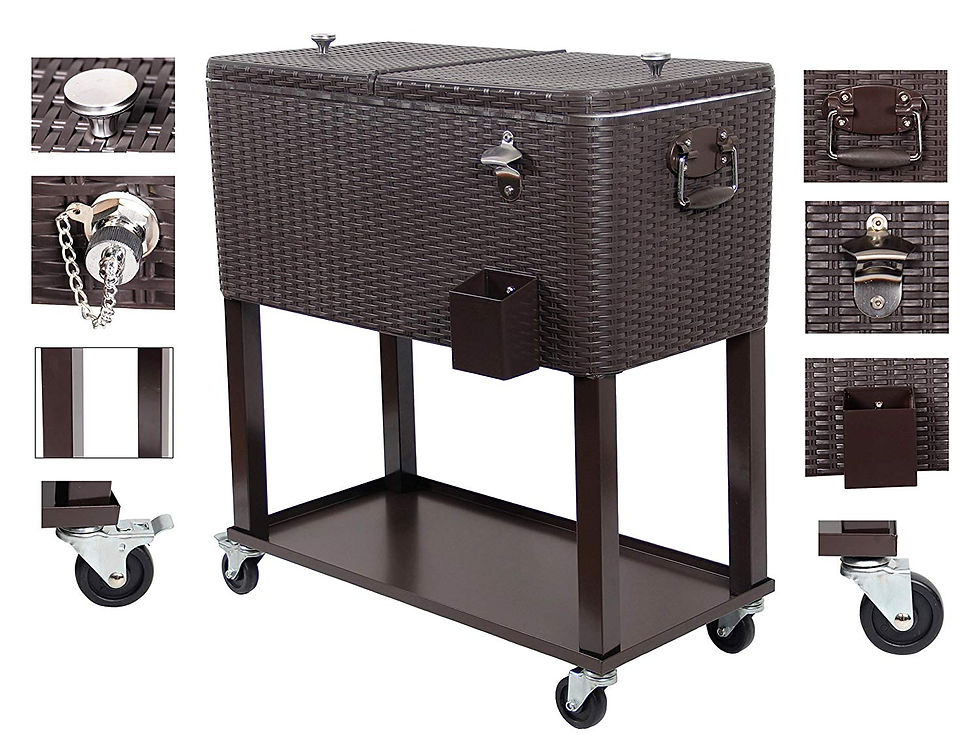 Miniature : Zimtown 80 Quart Rattan Rolling Cooler Cart Ice Beer Beverage Chest on Wheels w