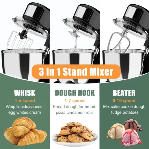 Thumbnail: JoooDeee Classic Series 5.5 Quart Tilt-Head 3 in 1 Stand Mixer Stepless 10 Spee