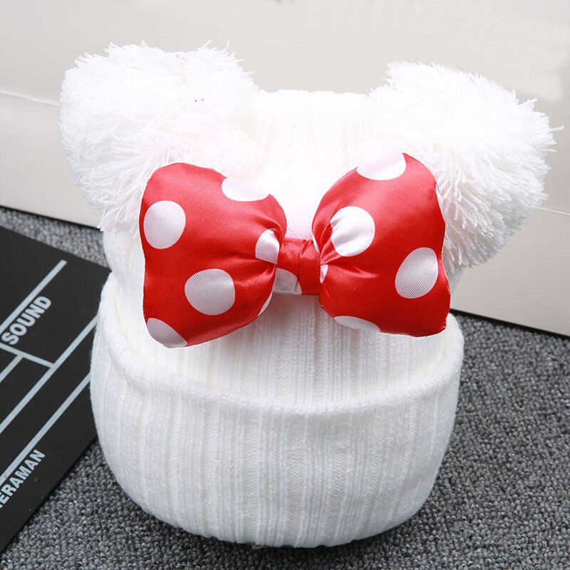 Thumbnail: Winter Children Big Bowknot Baby Cap Thick Warm Knitting Kids Girls Cartoon Caps