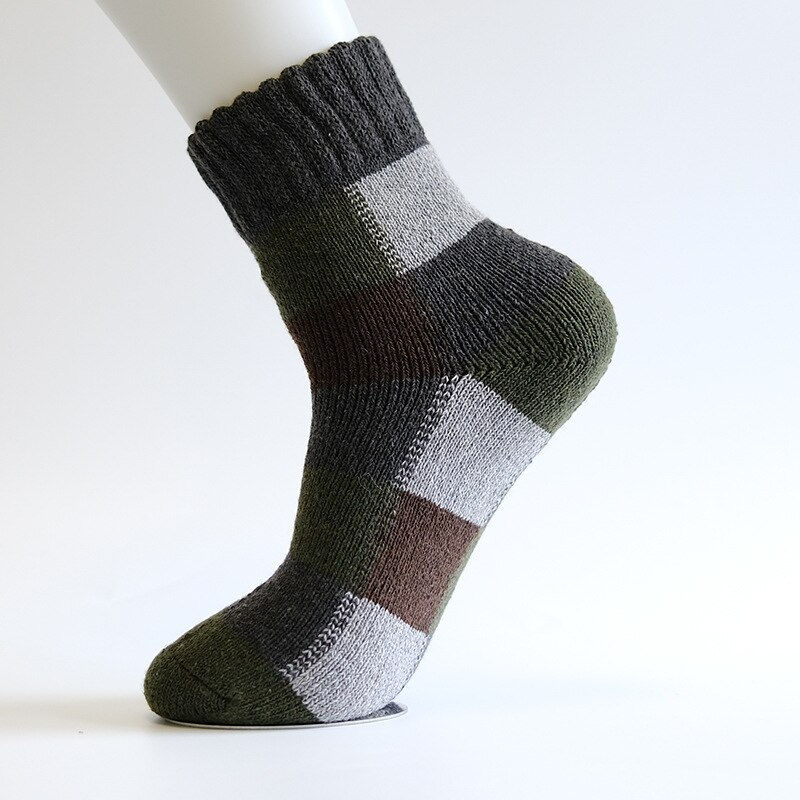 Thumbnail: 5 Pairs Winter Men Thick Warm Wool Socks Plaid Harajuku Retro Large Size Snow L