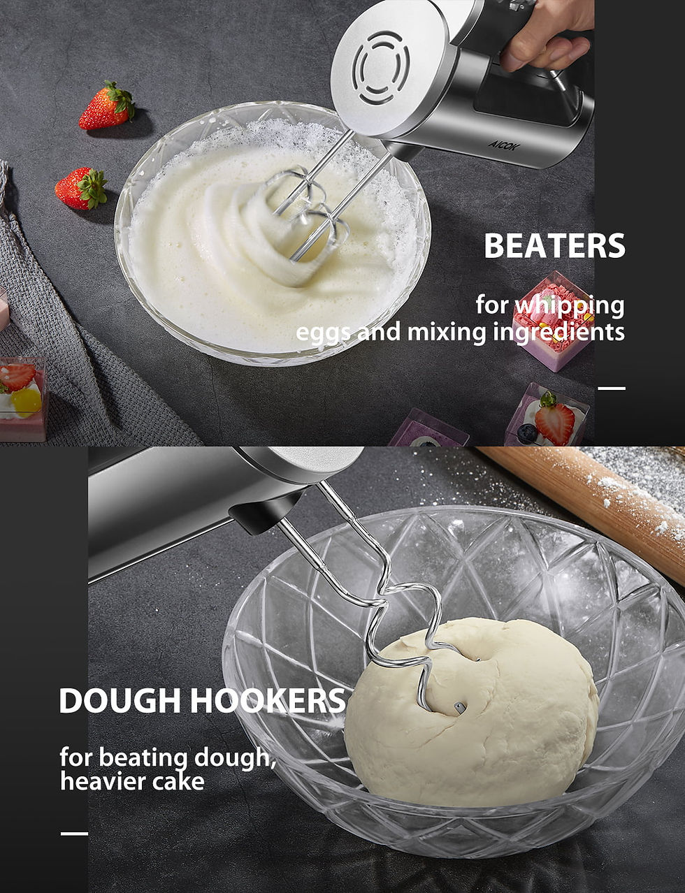 Thumbnail: AICOK 6 Speed Hand Mixer with Turbo Boost, Kitchen Hand Held Mixer Immersion Bl