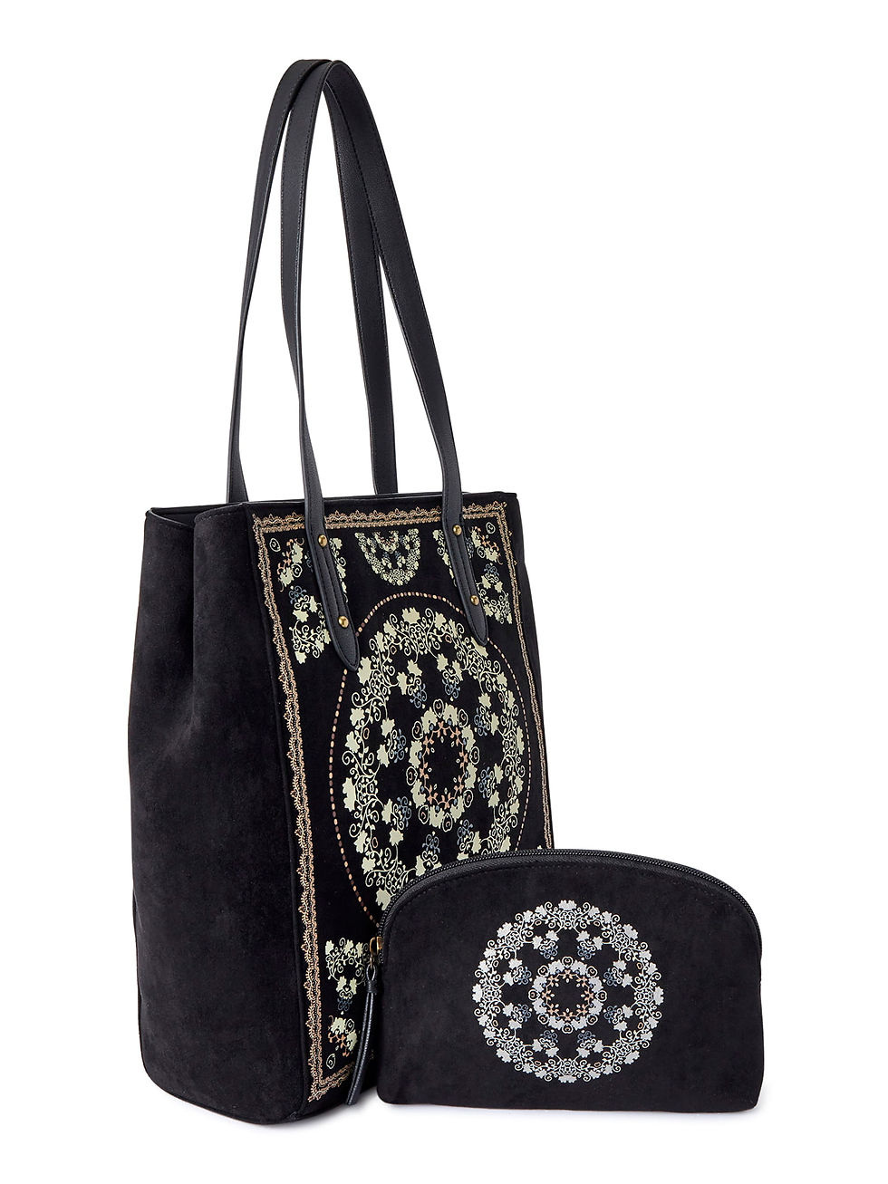 الصورة المصغرة: The Pioneer Woman Printed Women's Black Faux Suede Tote Handbag