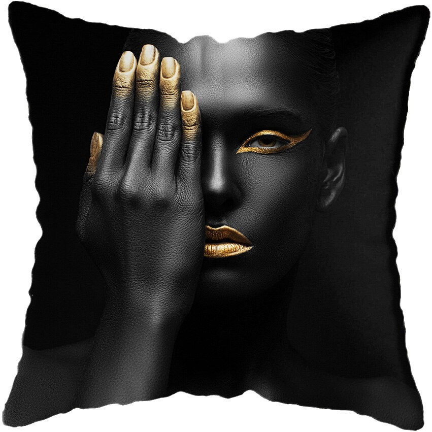 Miniature : 45*45CM Modern Living Room Black Gold African Lady Woman Style Look Art Deco So