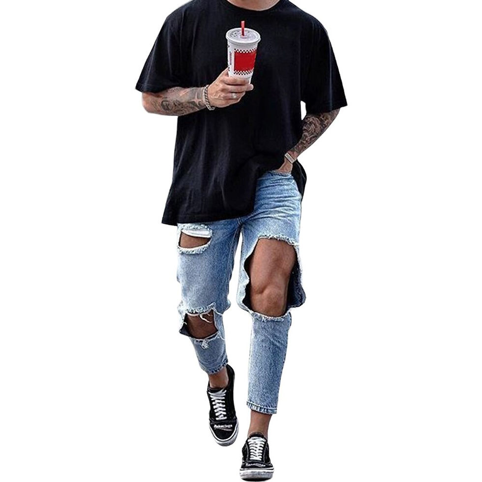 Thumbnail: Denim Big Ripped Men's Trousers Fashion Casual Jeans High streetWaist Loose Lon