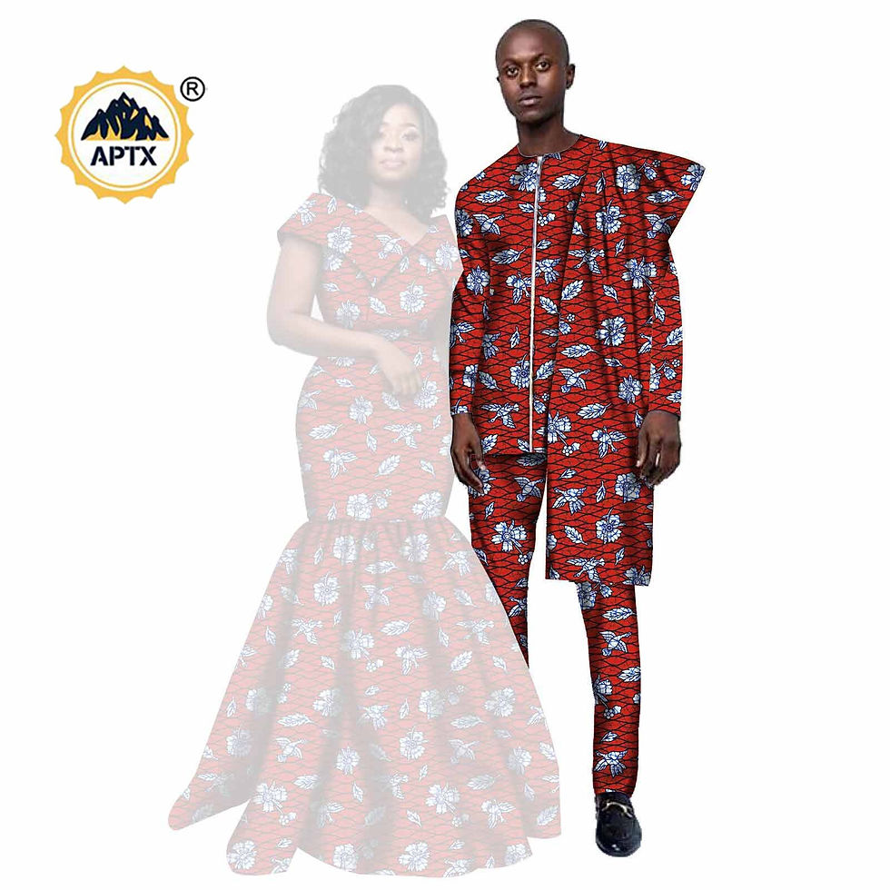 Thumbnail: African Couple Wear Clothes Fashion Women Ankara Long Mermaid Dresses Match Men