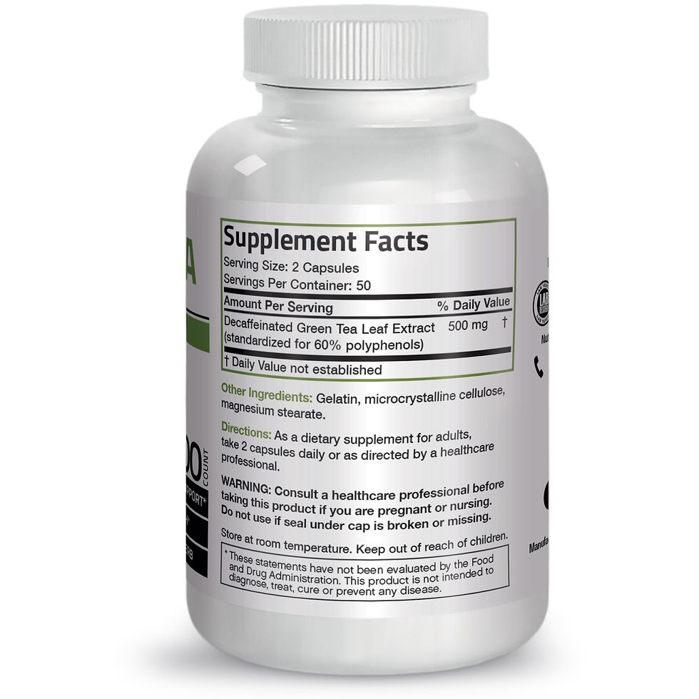 Thumbnail: Bronson Green Tea Extract Capsules Caffeine Free, 500mg, 100 Capsules