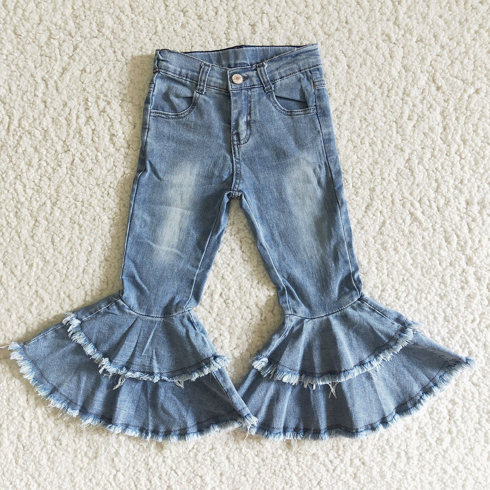 Thumbnail: kids designers clothes boutique Bleached denim bell bottoms kids clothing girls