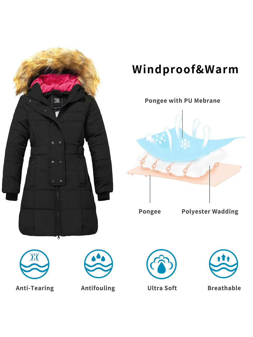 Thumbnail: ZSHOW Girls' Winter Parka Coat Warm Long Puffer Jacket with Hood(Black,8)