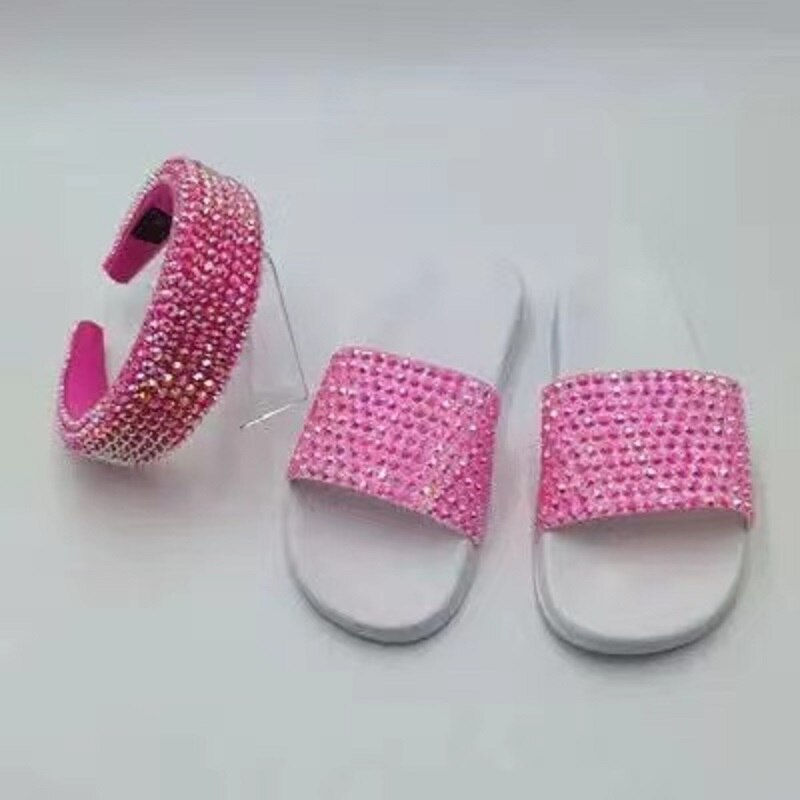 Miniatura: Fashion Women Slippers Shiny Diamonds Pink Slippers Bag Set Matching Blingbing 