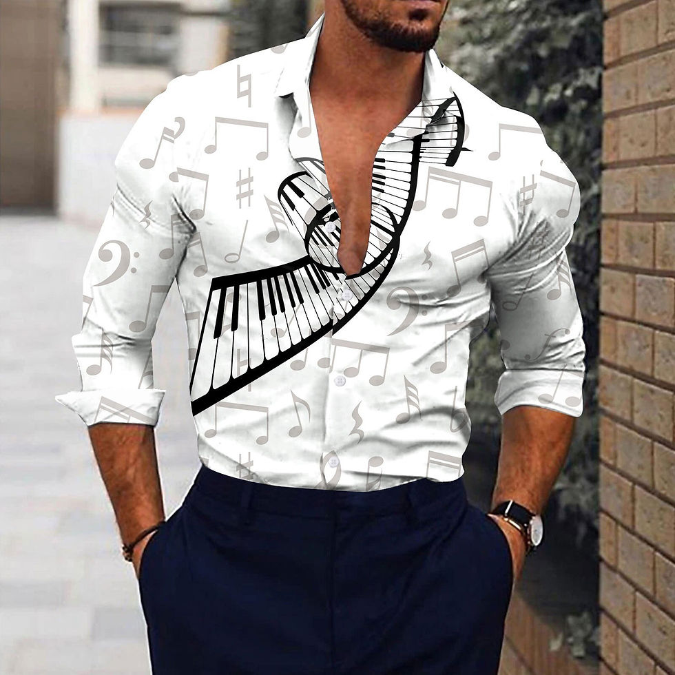 Thumbnail: New Mens Long Sleeve Print Shirts for Mens Social Luxury Man Designer Clothes H