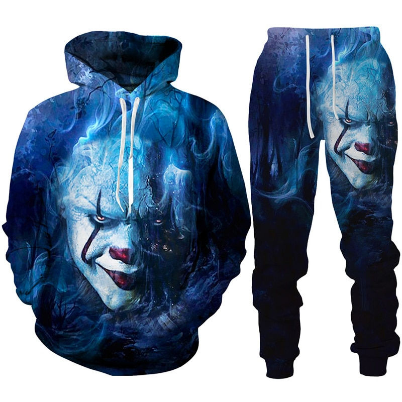 Thumbnail: Evil Clown 3D Print Hoodie/Pants/Suit Horror Movie Figures 2 Pcs Tracksuit Set 