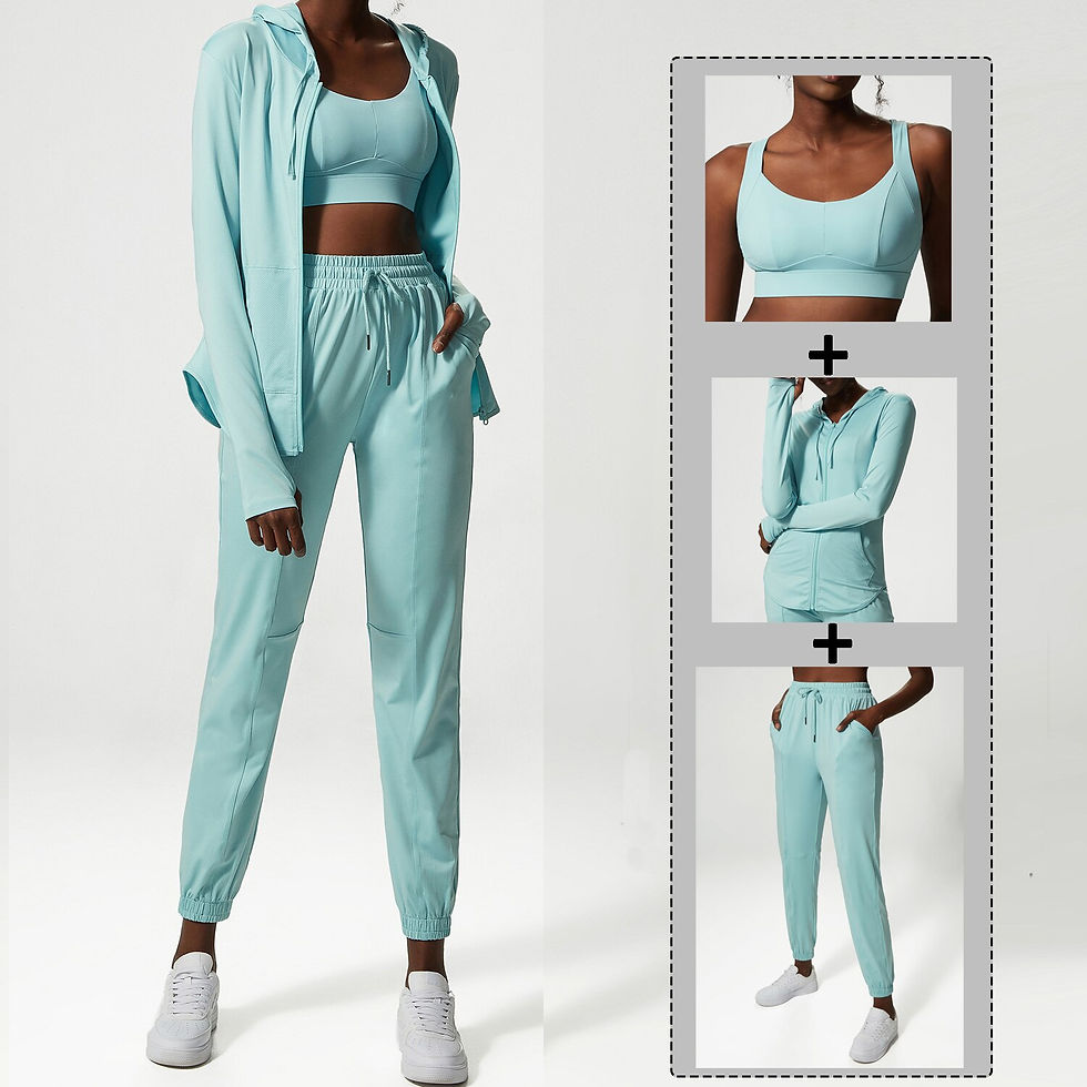 Thumbnail: 2/3 Picecs Yoga Set Women Breathable Loose Fitness Suit Zipper Jacket Sexy Bra 