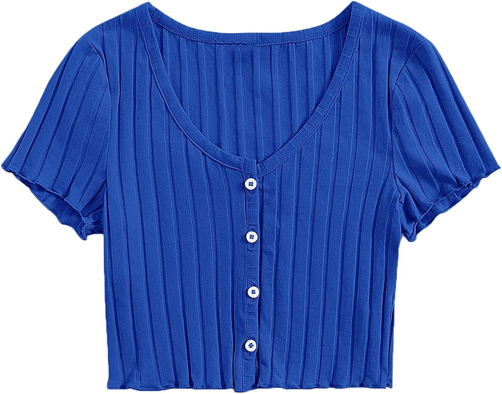 Thumbnail: Romwe Women's Casual Summer Crop Top Short Sleeve V Neck Tee Button Ribbed Blou