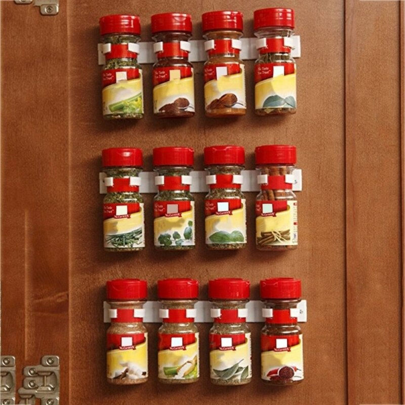 Thumbnail: 2/4PCS Kitchen Storage Clips Rack Wall Mount Spice Rack Seasoning Bottle Plasti