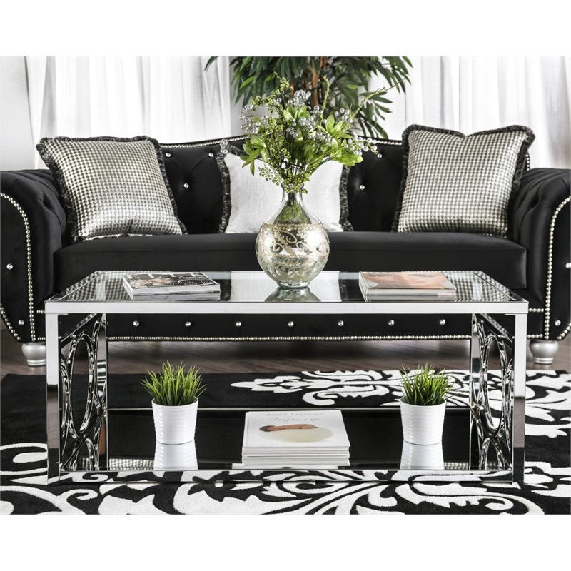 Миниатюра: Bowery Hill Glass Coffee Table in Chrome Finish