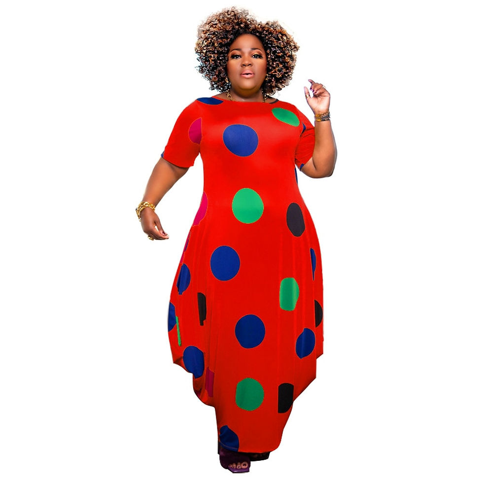 Thumbnail: Fashion Polka Dot Print Plus Size Women Irregular Loose Dress Summer Short Slee