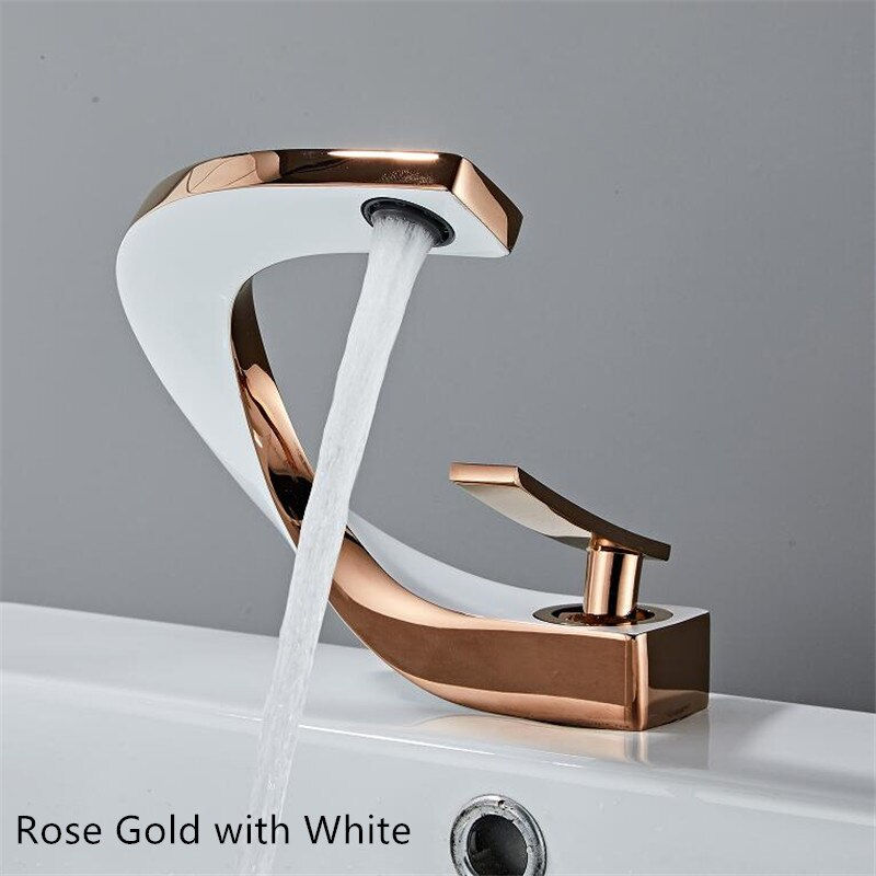 Thumbnail: Tuqiu Bathroom Faucet Brass Rose Gold White Bathroom Basin Faucet Cold Hot Wate