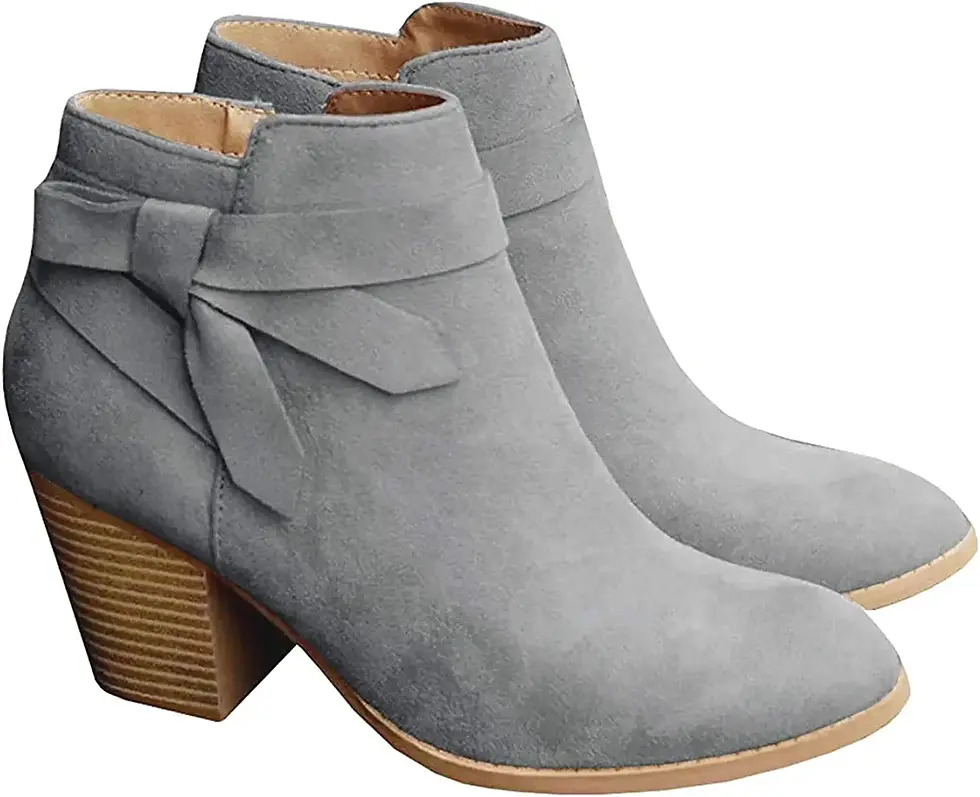 Thumbnail: PiePieBuy Women's Tie Knot Chelsea Pump Ankle Boots Closed Toe Stacked Heel Boo