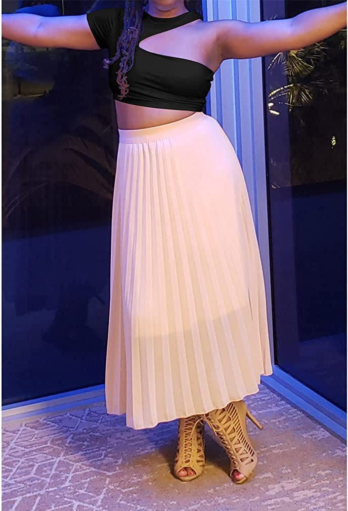 Thumbnail: BEAGIMEG Women's Sexy Summer One Shoulder Cutout Crop Top Solid T Shirt