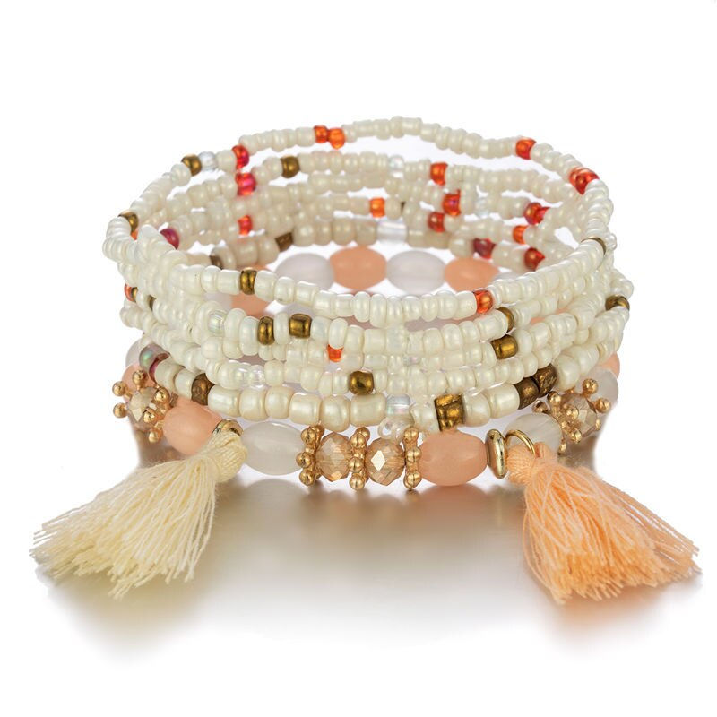 Thumbnail: 6Pcs Bohemian Beaded Bracelet Set For Women Tassels Charm Colourful Seed Beads 