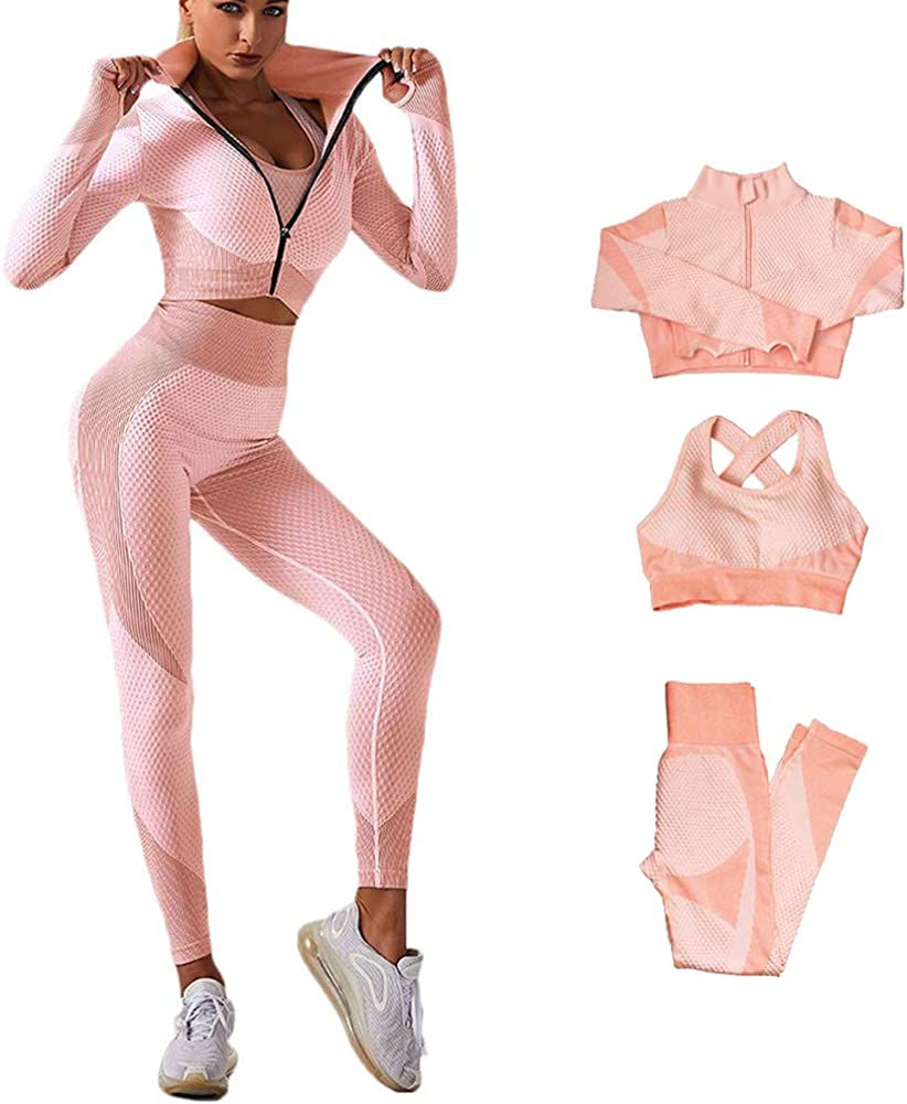 Thumbnail: Veriliss 3pcs Seamless Outfit Workout Sets Gym for Women, Fitness Sports School