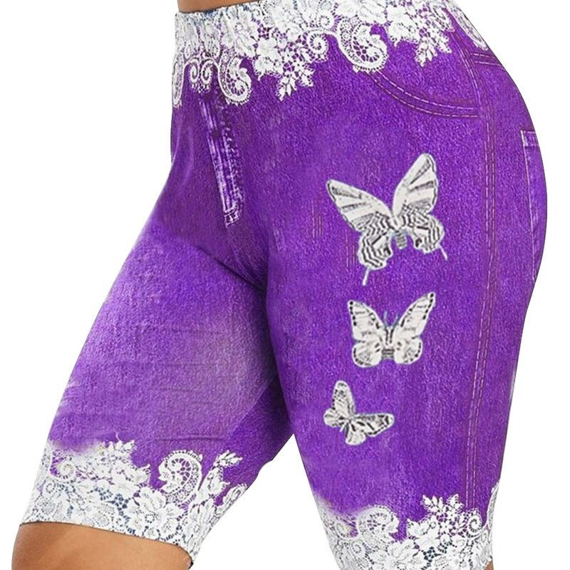 Thumbnail: Printed False Denim Yoga Pant 3\4 Women Jeans Leggings High Waist Breeches Capr