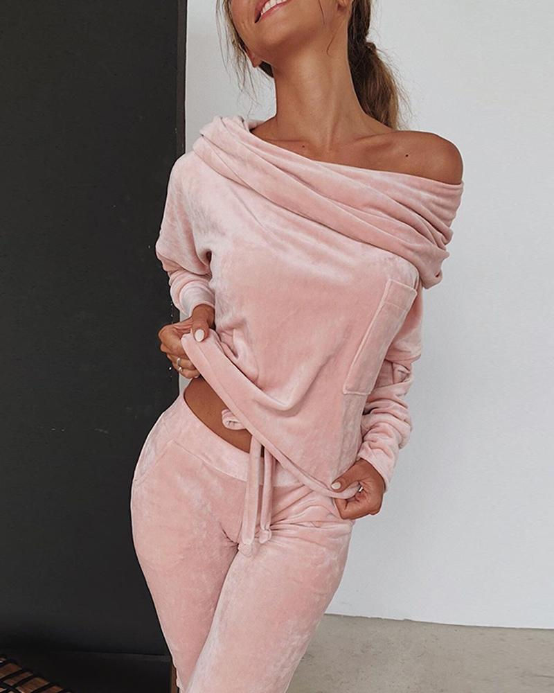Thumbnail: Sweatshirt Women 2 pieces Set Tracksuit Autumn One shoulder Sweatshirt Pants Se
