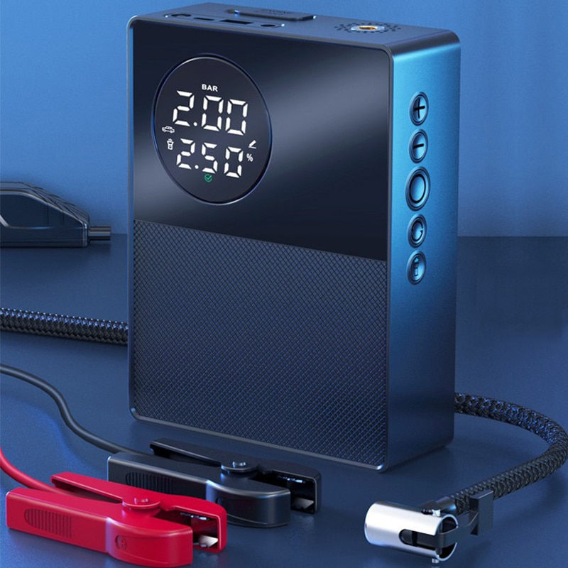 Thumbnail: 2 In 1 Car Jump Starter Dual Screen Digital Display 12V Portable Inflator Pump 