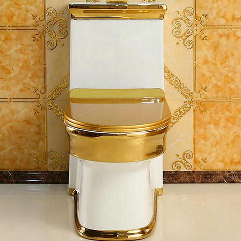 Thumbnail: MAEBOW Luxious Golden Rimmed White Gravity Fluishing P Trap Floor Mounted Washd
