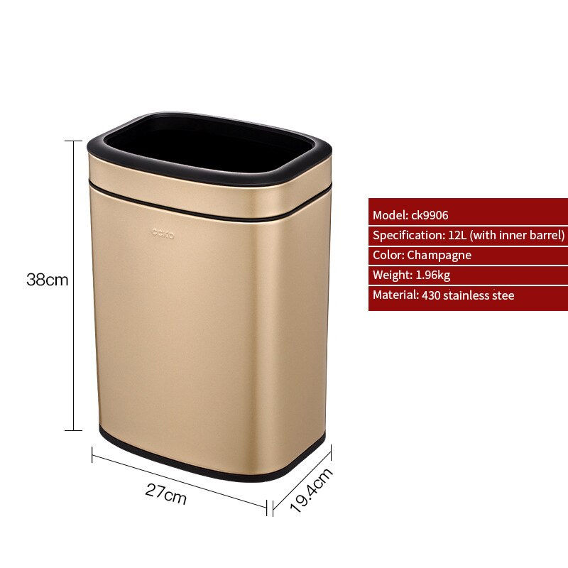 Thumbnail: New 2023 쓰레기통 Stainless Steel Without Lid Trash Can Square Home living Room Bat