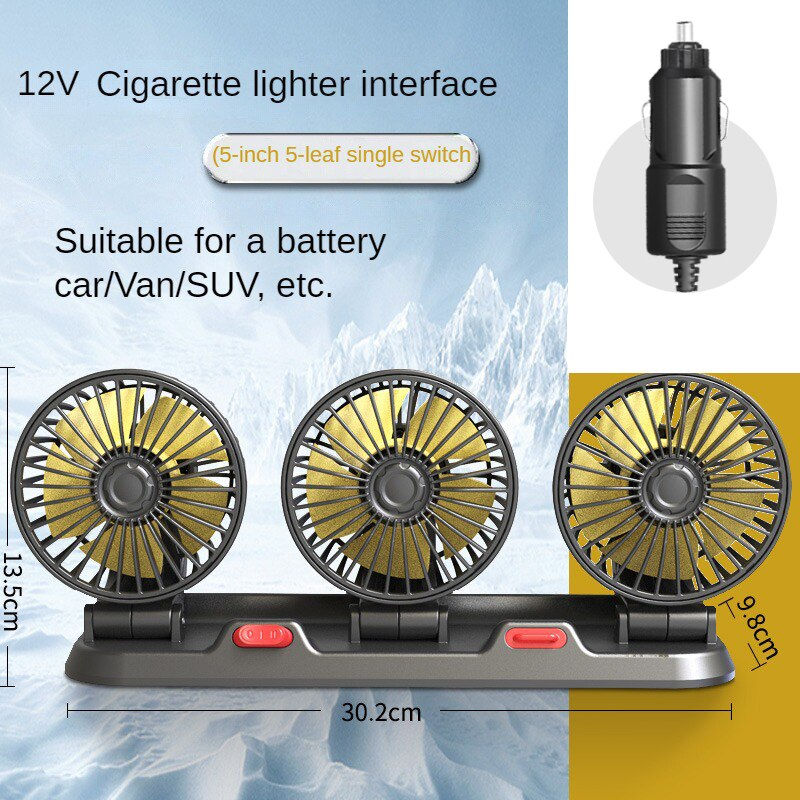 Thumbnail: Car Fan Car Powerful Cooling Air Fan Three Heads Low Noise 360 Degree Rotatable
