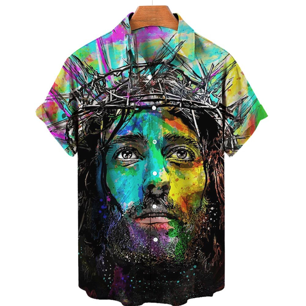 Men's Shirts God Religion Christ Jesus 3D Print Harajuku Casual Short Sleeve Ha