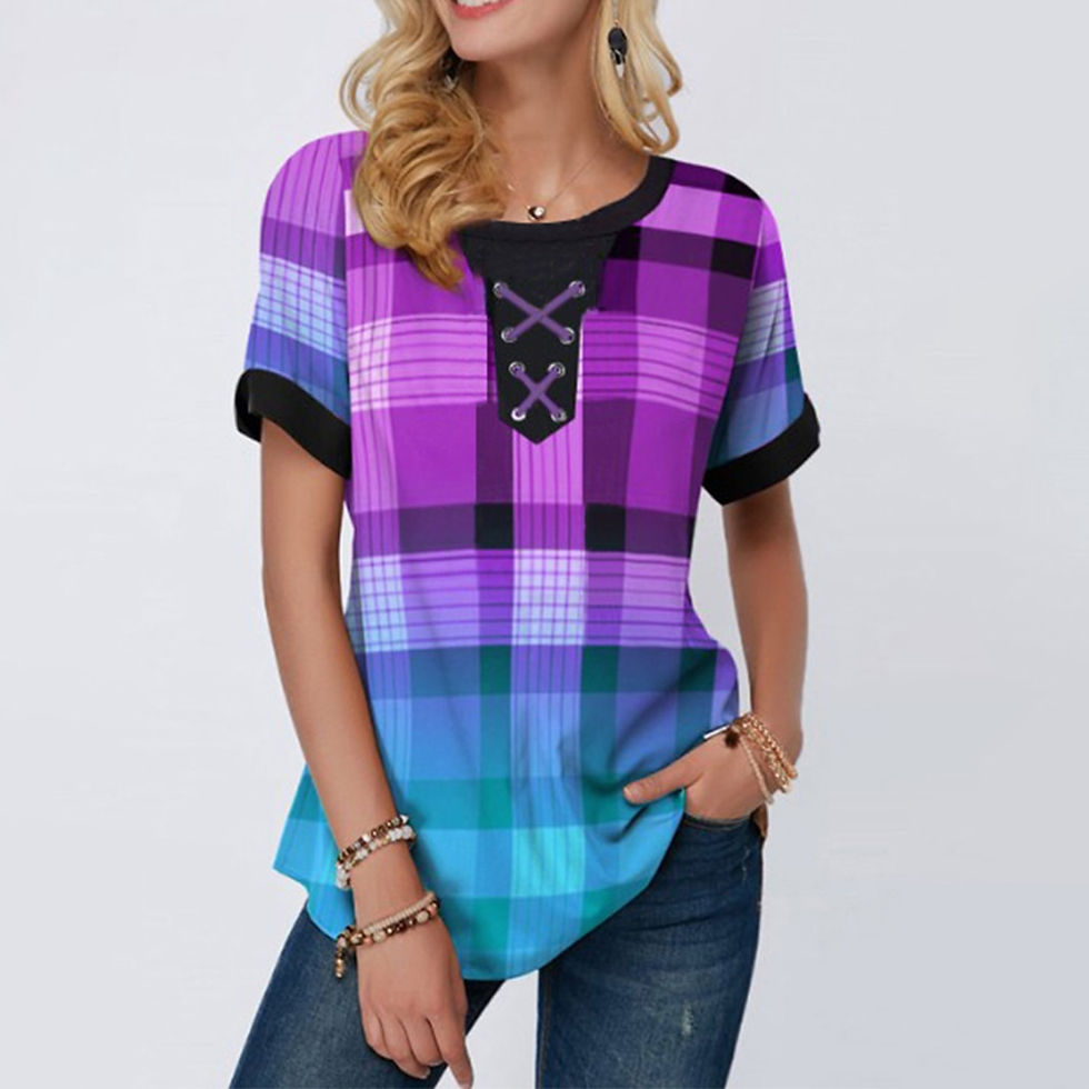 الصورة المصغرة: T-shirt Women Gradient Floral Print Short Sleeve Tees Harajuku Clothes Summer O