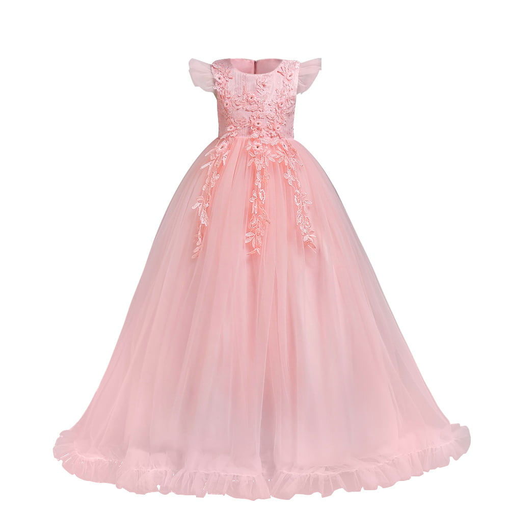 IBTOM CASTLE Flower Girl Lace Long Dress for Kids Wedding Bridesmaid Pageant Pa
