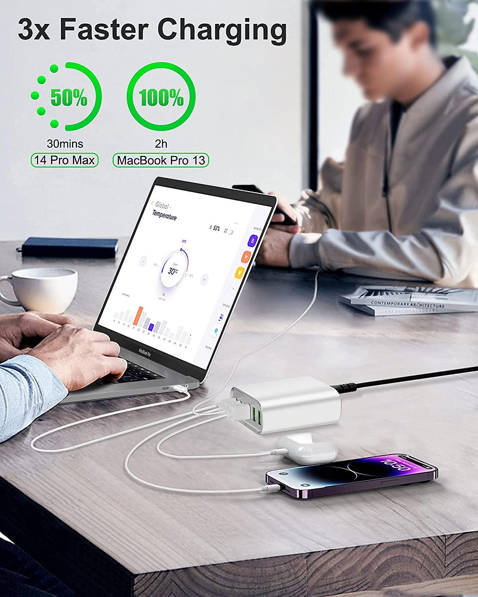 Miniature : USB C Charger, 155W 6-Port Fast USB C Charging Station, Portable USB C Wall Cha