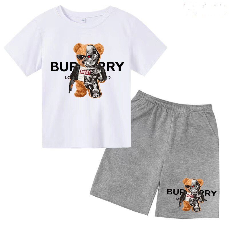 Thumbnail: Children's Summer T-shirt Set Robot Bear Print Girl Baby Boy Clothes Pants Spor