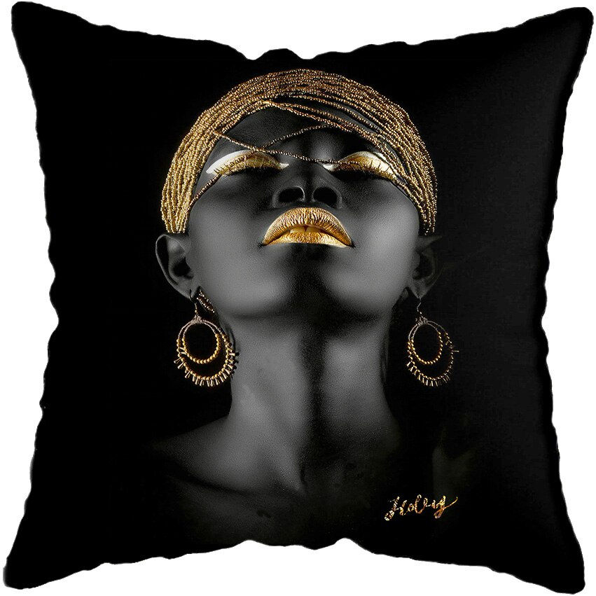 Miniature : 45*45CM Modern Living Room Black Gold African Lady Woman Style Look Art Deco So