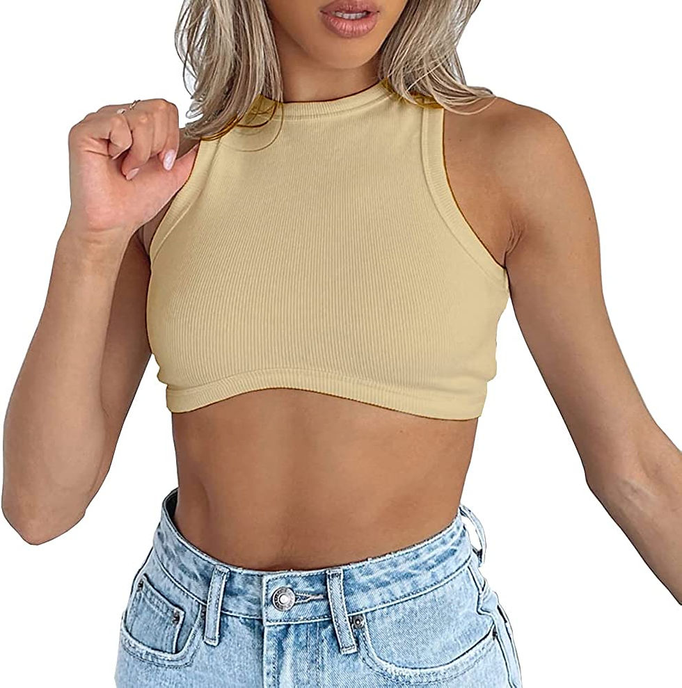 Thumbnail: Dwnval Sexy Sleeveless Crewneck Ribbed Knitted Tank Crop Tops for Women