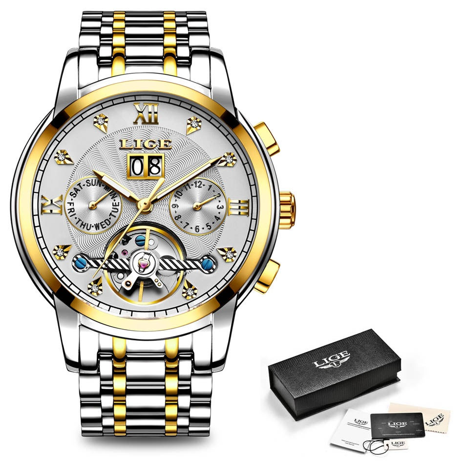 Thumbnail: LIGE Genuine Watch Men Automatic Mechanical Tourbillon Watch Luxury Fashion Sta