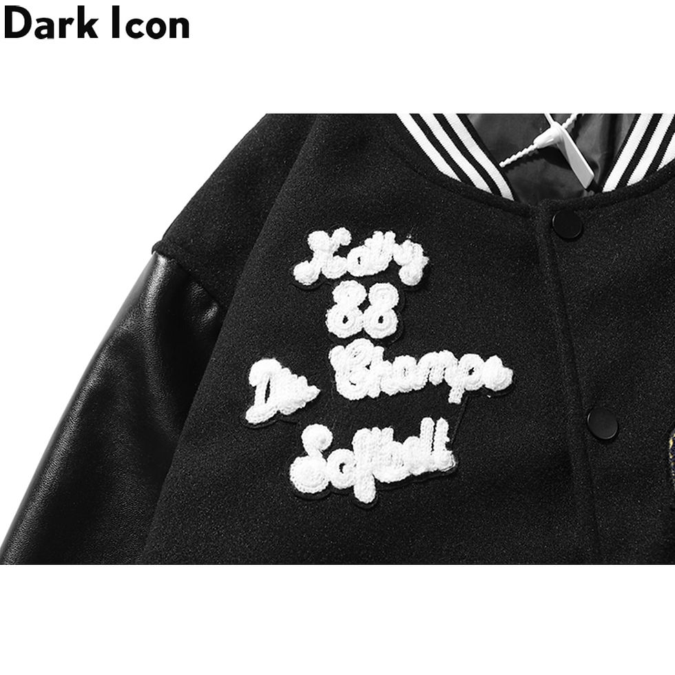 Миниатюра: Dark Leather Embroidery Padded Thick Winter Men's Jackets Baseball Jacket Man