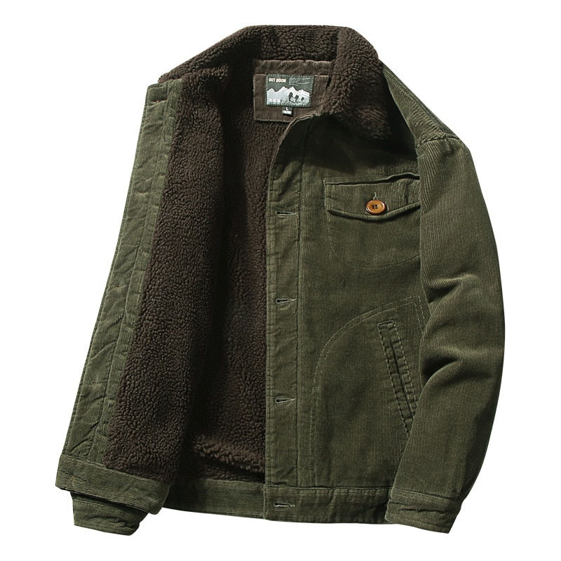 थंबनेल: Men's Jacket Men Warm Corduroy Jackets  Fur Collar Winter Outwear